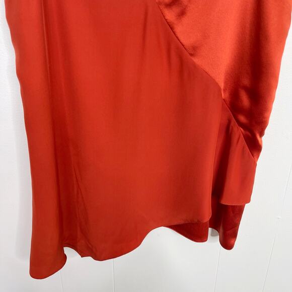 New Prabal Gurung Silk VNeck Asymmetrical Tank Top with Tie Ups Rust Orange 4 - Picture 4 of 12